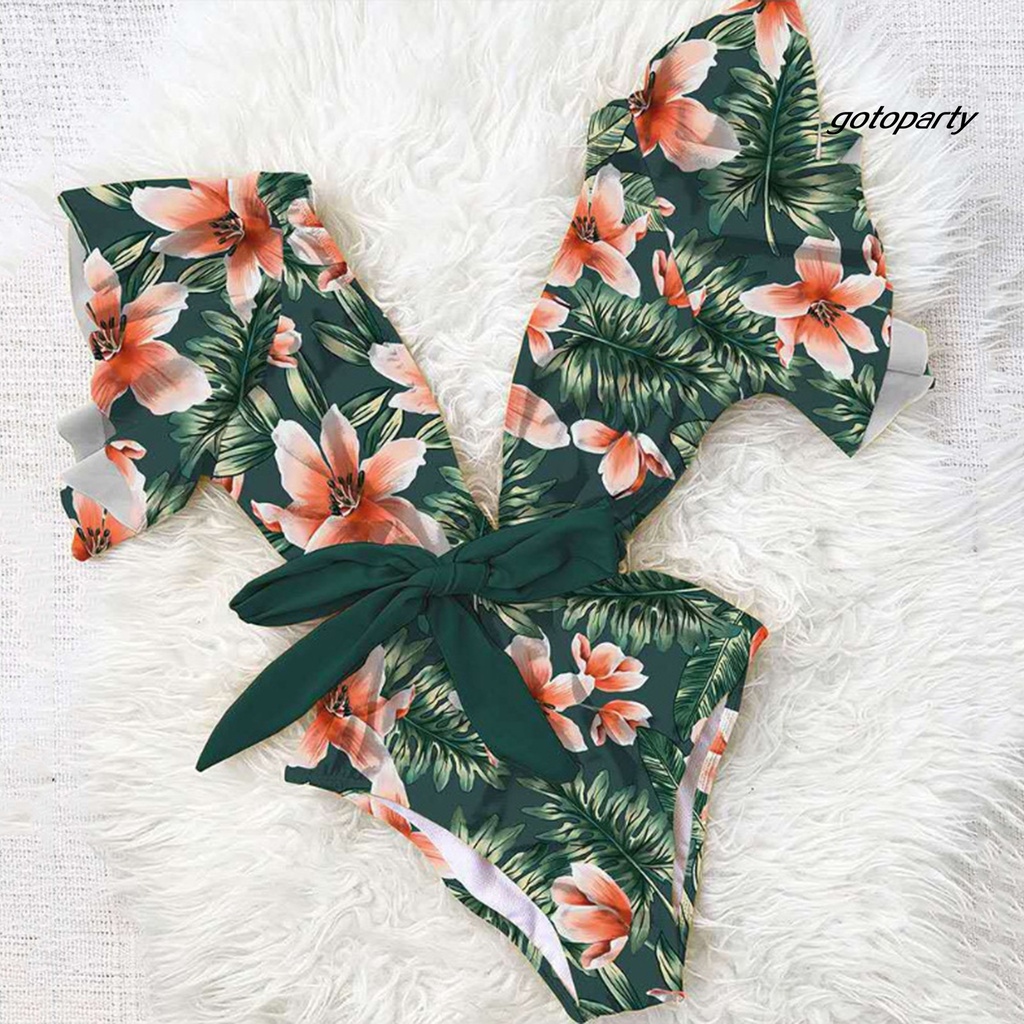 Bộ Đồ Bơi Một Mảnh Cổ Chữ V Hở Lưng In Họa Tiết Hoa Quyến Rũ Dành Cho Nữ | BigBuy360 - bigbuy360.vn