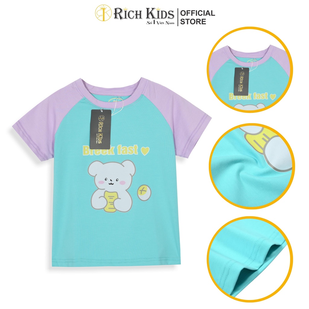 RICHKIDS -  (Cotton SG Chính Phẩm) Áo Thun Phối Tay Bé Gái Siêu Dễ Thương Từ 10 - 46KG