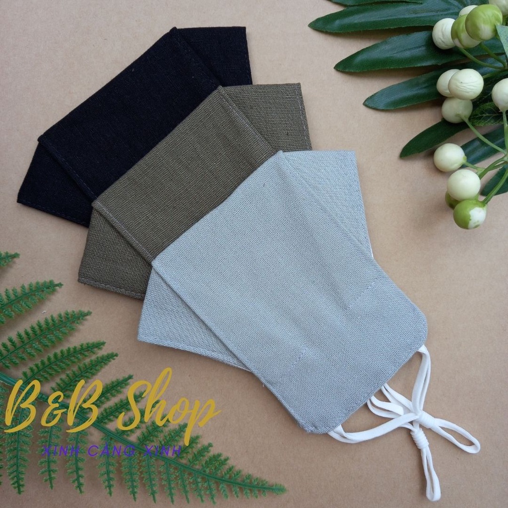Set 3 Khẩu Trang Vải Linen Cotton  3D 3 Lớp Thời Trang Dễ Thương Mềm Mại An Toàn Mùa Dich Có Nút Tăng Giảm
