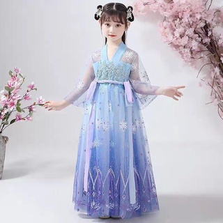 Đầm chiffon in họa tiết bầu trời sao phong cách Trung Hoa cho bé gái