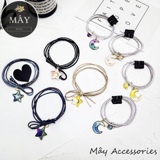 Dây buộc tóc ngôi sao, mặt trăng (bạc, mặt trăng màu tùy ý) [Thiết Kế Hàn Quốc]