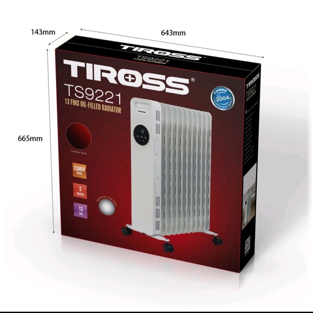 [Tiross-Việt Nam] Sưởi dầu 13 thanh Tiross TS9221 có điều khiển công suất 2500W