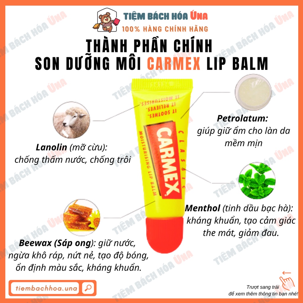 Son dưỡng môi Carmex Lip balm đủ mùi hàng Mỹ chính hãng