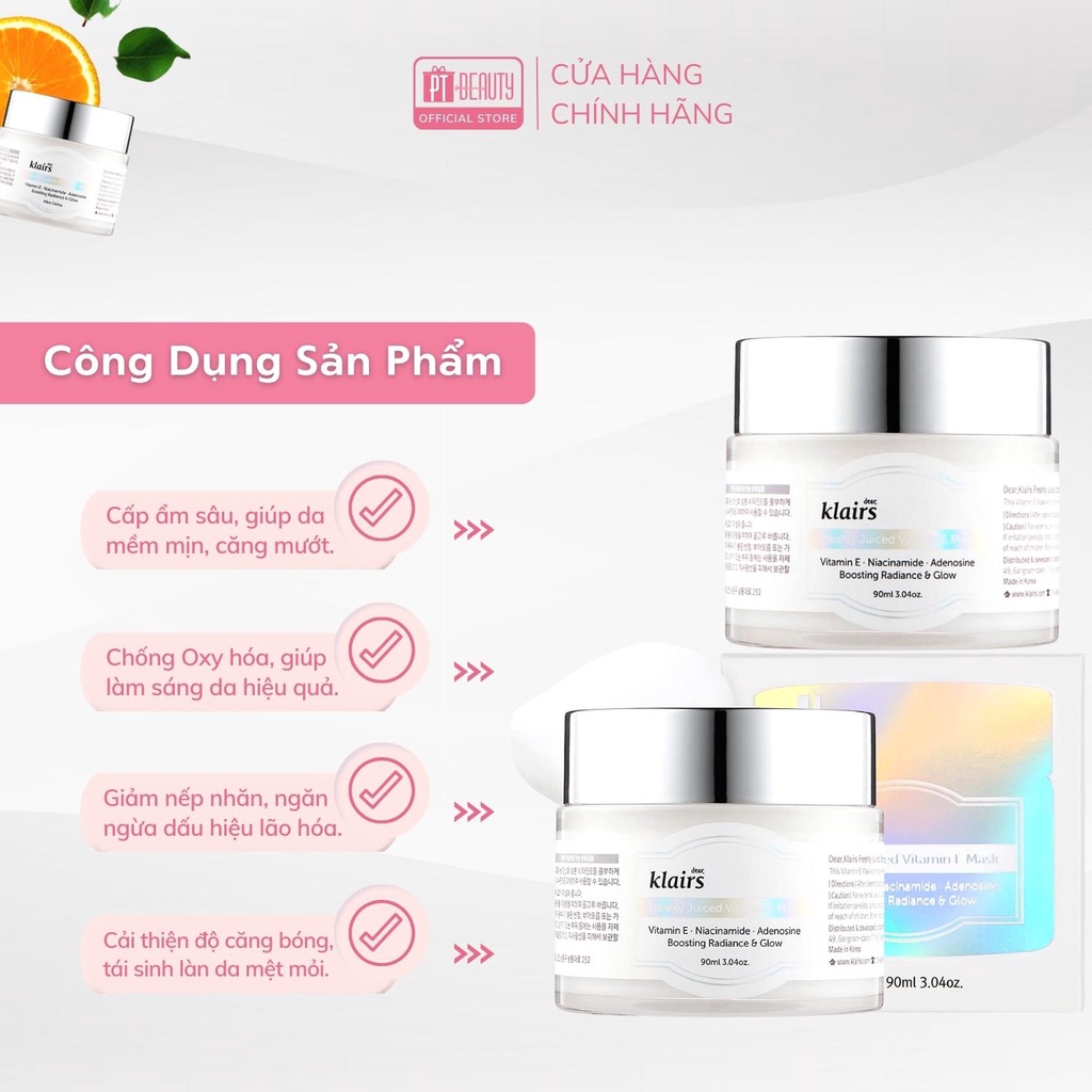 Mặt nạ ngủ cấp ẩm 2 trong 1 Dear Klairs Freshly Juiced Vitamin E Mask 90ml