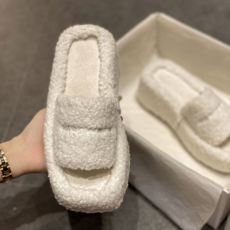 Dép Bông Đế Xuồng Siêu Cao Chống Trượt In Chữ Furry Dễ Thương Thời Trang Thu Đông Cho Nữ