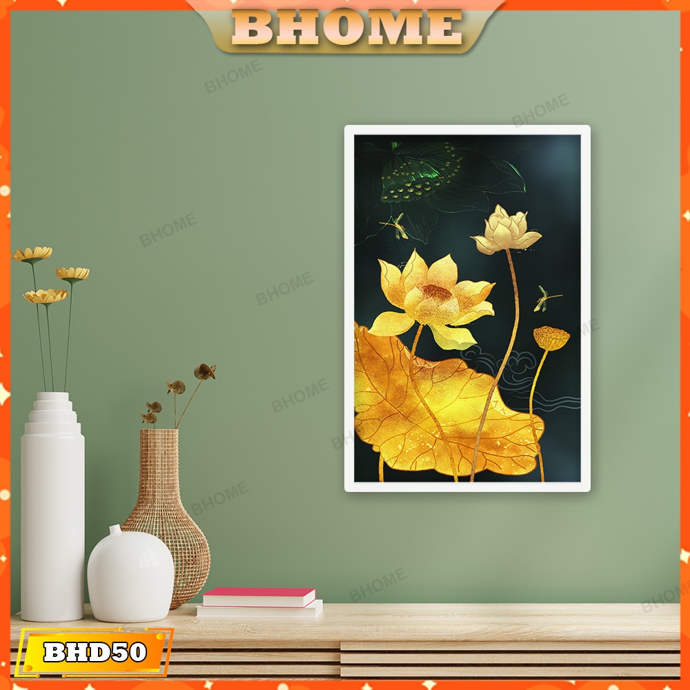 Tranh Treo Tường Decor Phong - Hoa Sen Vàng Đẹp ( Đã Có Khung )