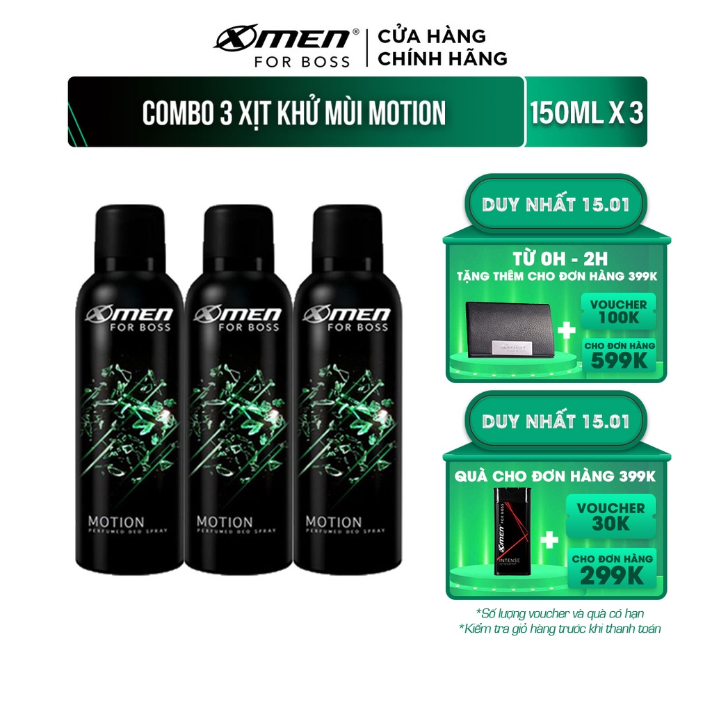 Combo 3 Xịt khử mùi X-Men for Boss Motion 150ml/chai