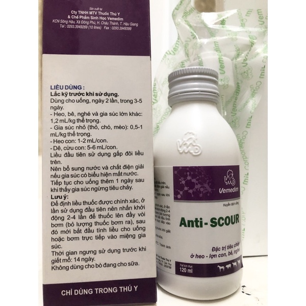 Huyễn dịch Anti scour 120ml uống hỗ trợ đường ruột chó mèo, thỏ, heo con.
