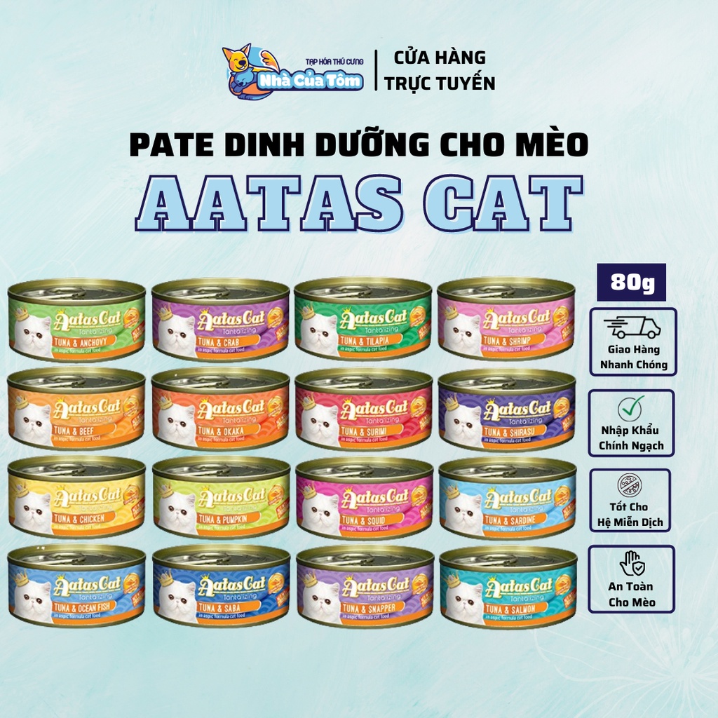 [Lon 80g] Pate Cá Tươi Nguyên Chất AATAS CAT Nhiều hương vị hấp dẫn dành cho mèo biếng ăn