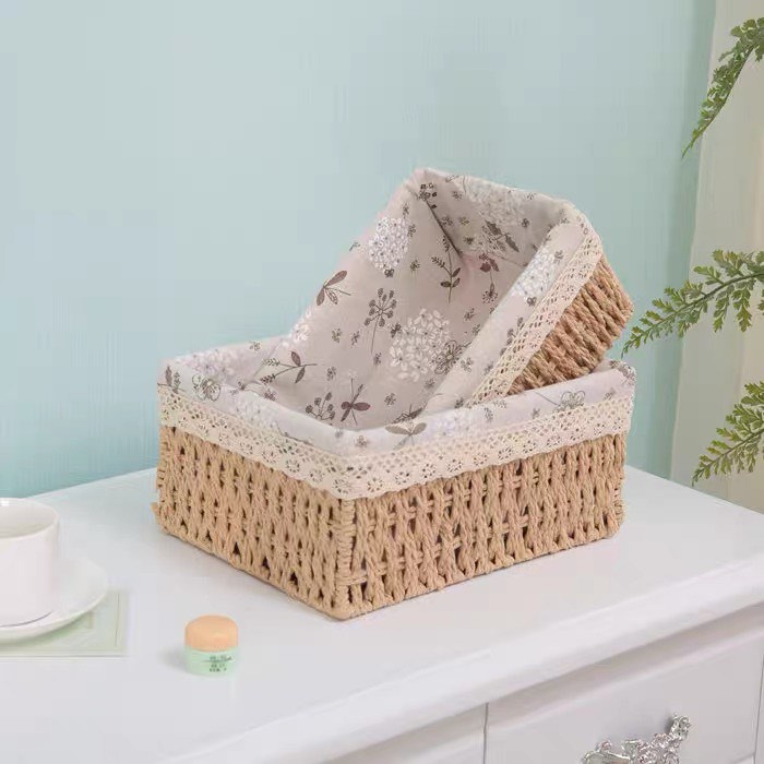Giỏ mây đựng đồ để bàn, giỏ cói đựng mỹ phẩm, đồ khô, giỏ đi picnic có vải lót.