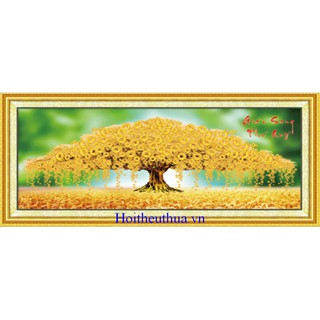 Tranh thêu chữ thập 3D Cây Tiền Vàng Giàu Sang Phú Quý. Kích thước: 100x44cm