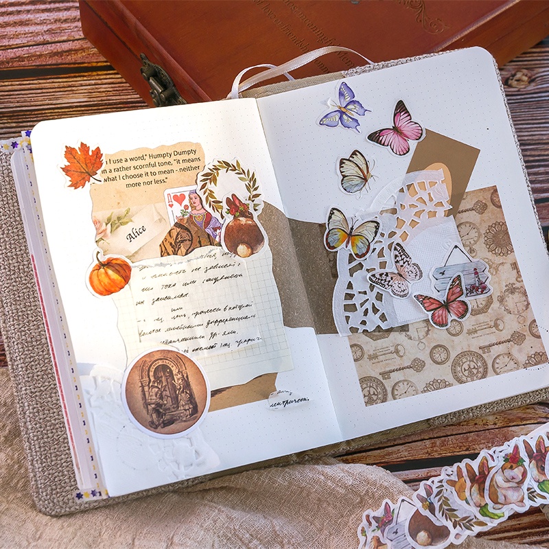 Flowertree Bộ 100 Miếng Dán Trang Trí Sổ Tay Phong Cách Vintage