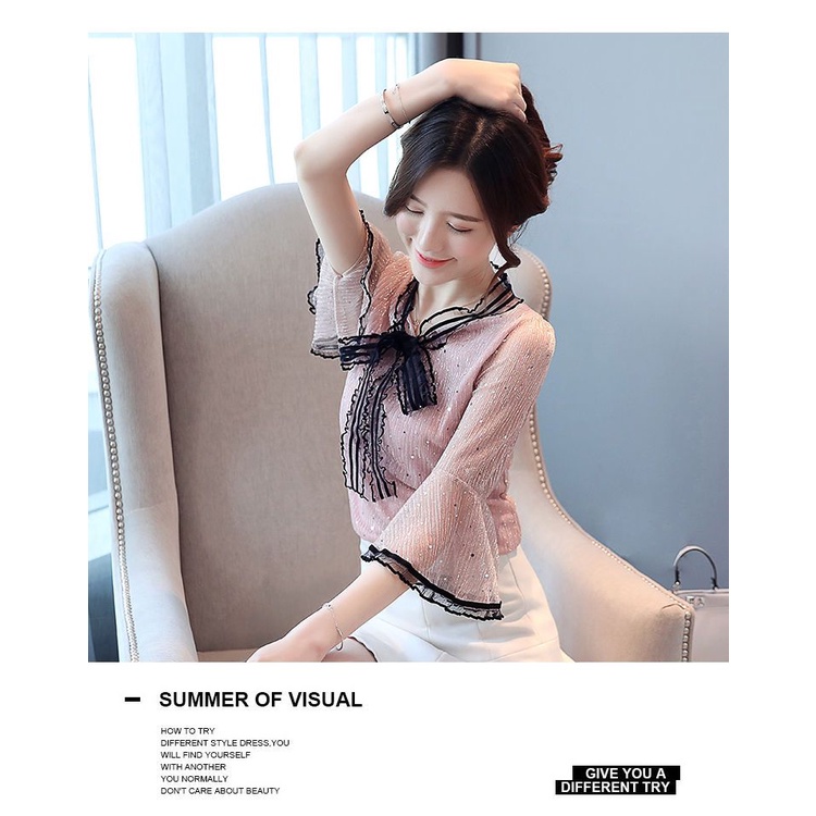 Áo Sơ Mi chiffon Tay Ngắn Phong Cách Hàn Quốc Thời Trang Mùa Hè Xinh Xắn Cho Nữ