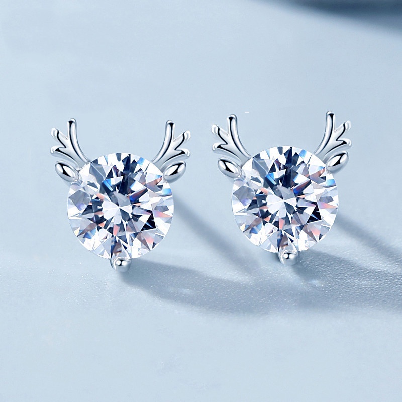 Bông Tai Mạ Bạc 925 Hình Gạc Hươu Phong Cách Giáng Sinh