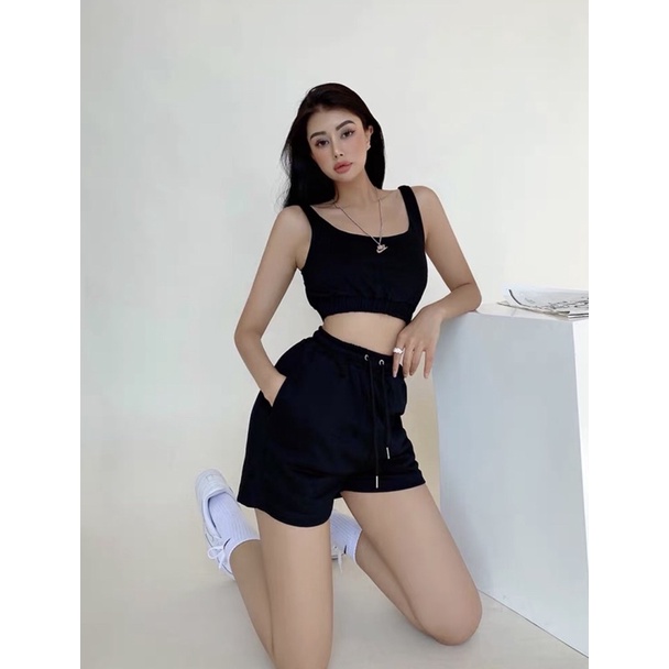 Sét ba lỗ nữ chất co giãn thể thao tập gym.Đồ bộ nữ màu trơn dáng croptop freesize Tú Cẩm xưởng may