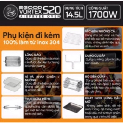 Nồi Chiên Không Dầu 2GOOD Vortex S-20 Air Fryer Oven  Hàng Chính Hãng, Bảo Hành Điện Tử