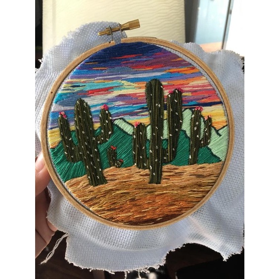 DIy thêu tay thủ công trang trí Hoop cây xương rồng - KIT NGUYÊN LIỆU TỰ THÊU TRANG TRÍ CACTUS- MIE handmade