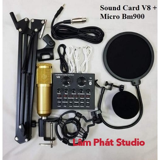 🎼Trọn bộ Sound-card V8 + Micro BM900 chuyên livestream, thu âm