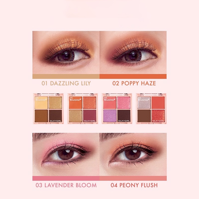 Bảng Phấn Mắt 4 Ô Màu Nhũ Lấp Lánh SilkyGirl Full Bloom Shadow Quad