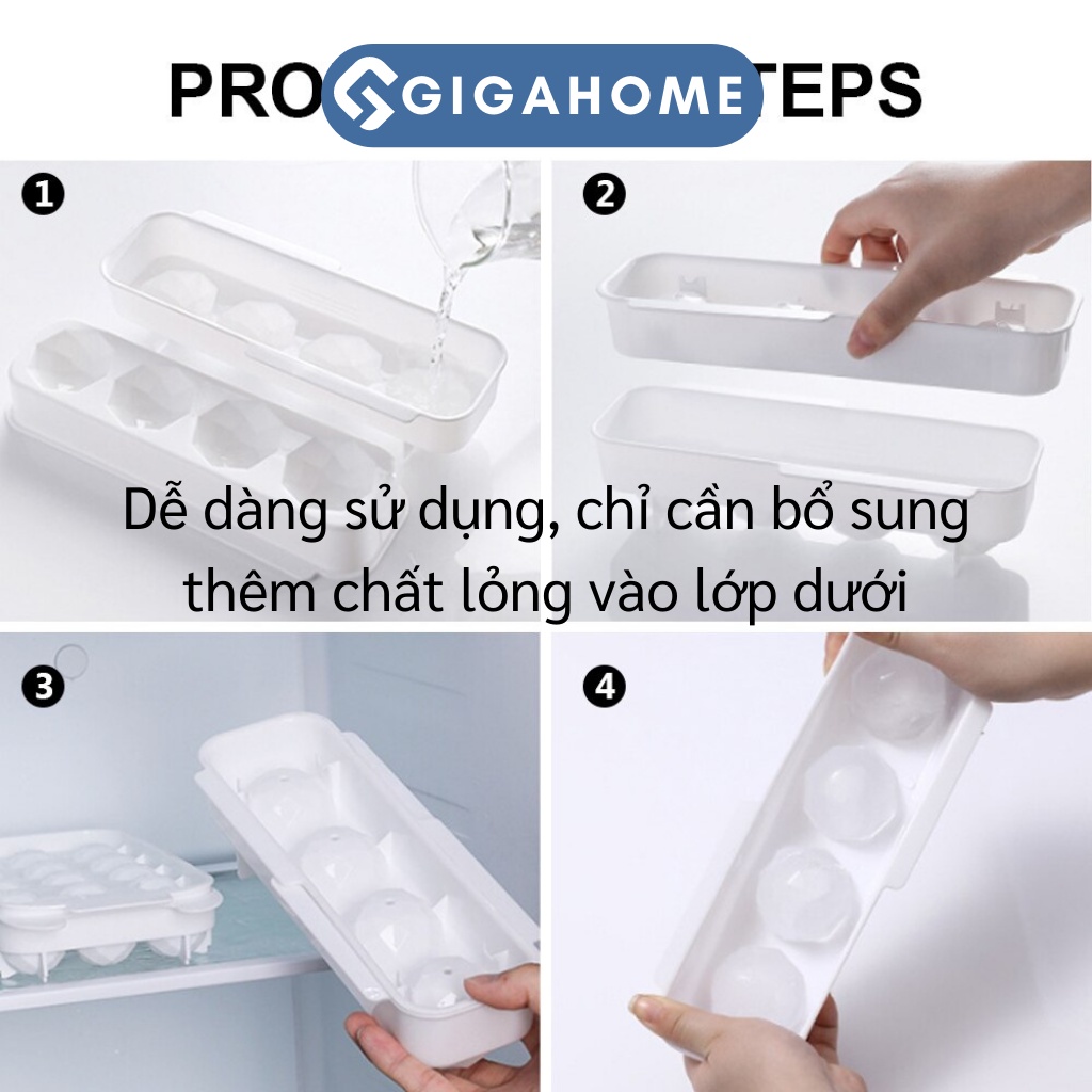 Khay Làm Viên Nước Đá Tròn Cỡ Lớn 4 Viên GIGAHOME Làm Thạch Pudding Có Nắp 9899