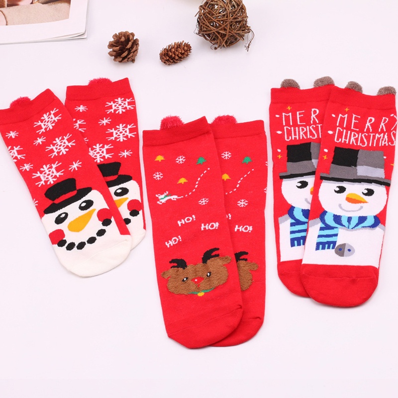 Vớ cotton dệt kim mềm co giãn họa tiết giáng sinh dễ thương cho nữ tùy chọn màu sắc