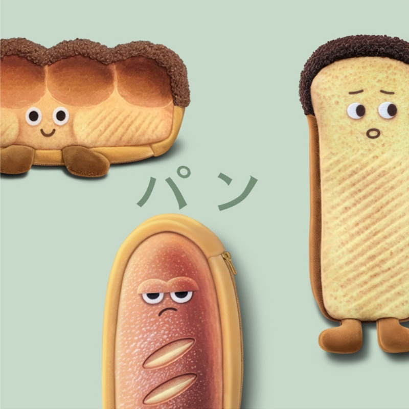 Túi đựng bút hình bánh mì nướng sáng tạo chống thấm nước có khóa kéo đa năng tiện lợi cho nữ