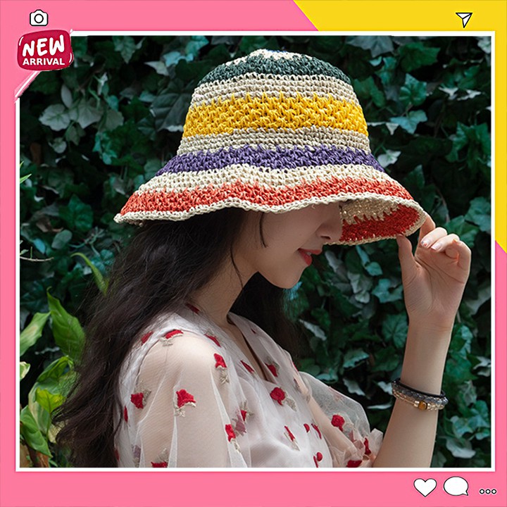Mũ nón cói cầu vồng đi biển dã ngoại du lịch làm bằng cói tự nhiên không pha nhựa đẹp sang trọng check in hot nhất 2021