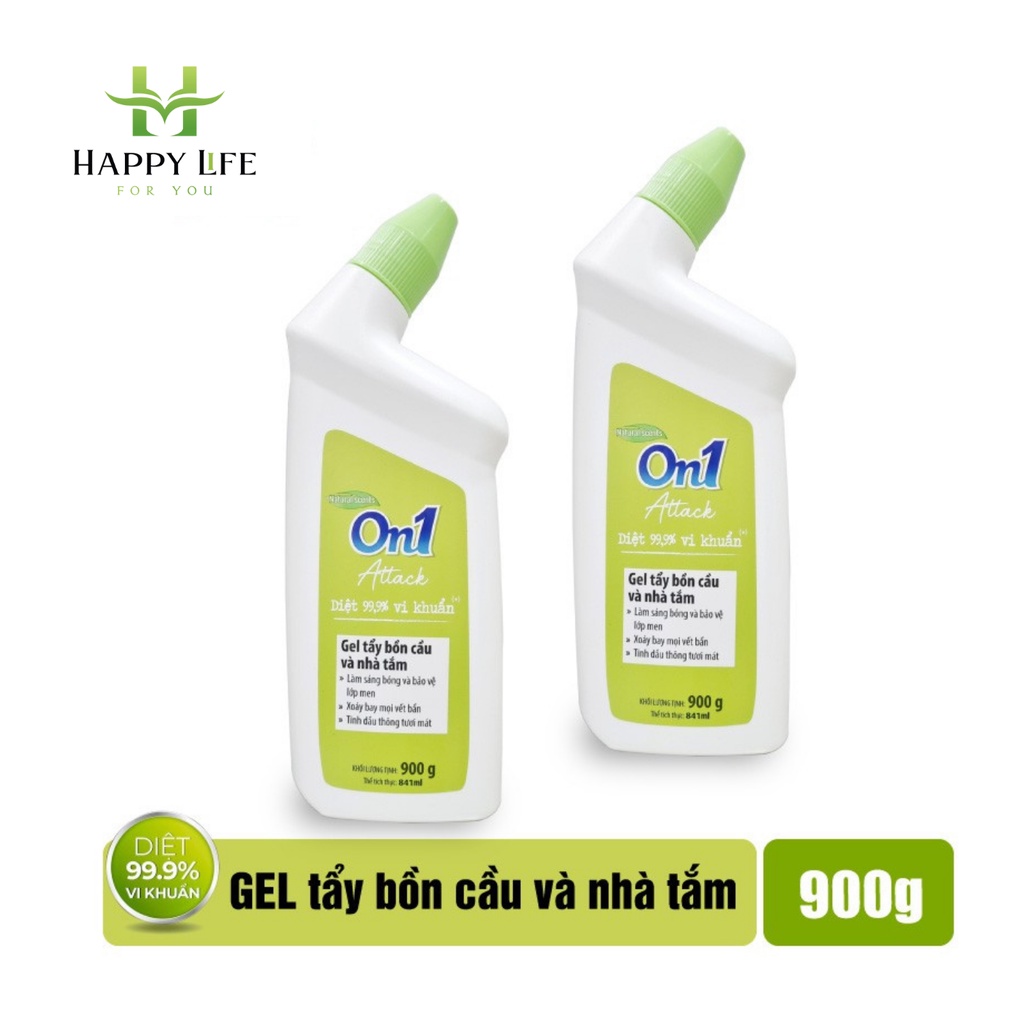 Gel bồn cầu toilet, nước tẩy bồn cầu, tẩy nhà vệ sinh On1 Attack 900g diệt 99,9% vi khuẩn - Happy Life 4U