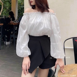 Áo trễ vai phi bóng dày đẹp ulzzang- áo dài tay trễ vai baby