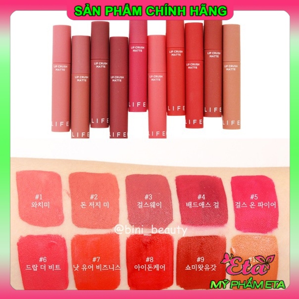 Son kem ITS SKIN Life Color Lip Crush Matte lì môi, lên chuẩn màu