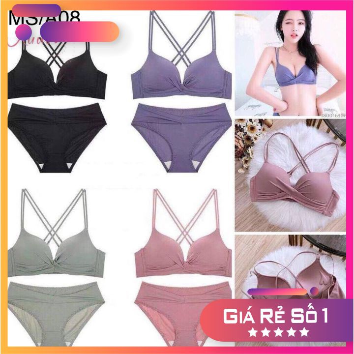 { FreeShip_Chính hãng MuJi Mẫu Mới Nhất Năm 202} Set quần +áo lót 2 dây cup xoắn đan dây siêu Hot quyến rũ | BigBuy360 - bigbuy360.vn