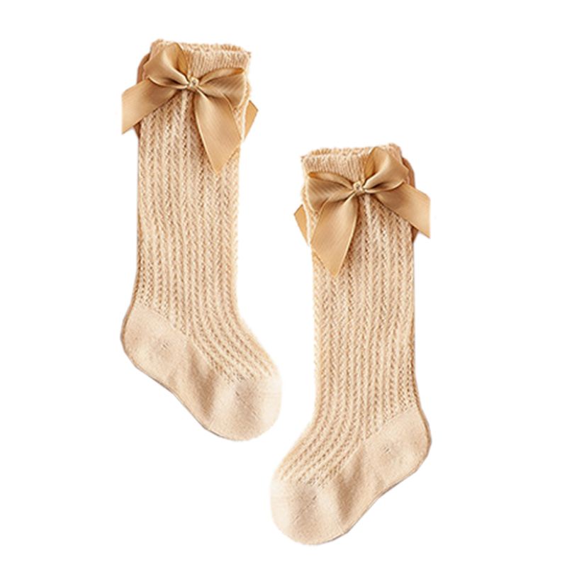 Vớ Cotton Dài Tới Gối Phối Lưới Đính Nơ Dễ Thương Thời Trang Xuân Hè Cho Bé Gái 0-2 Tuổi