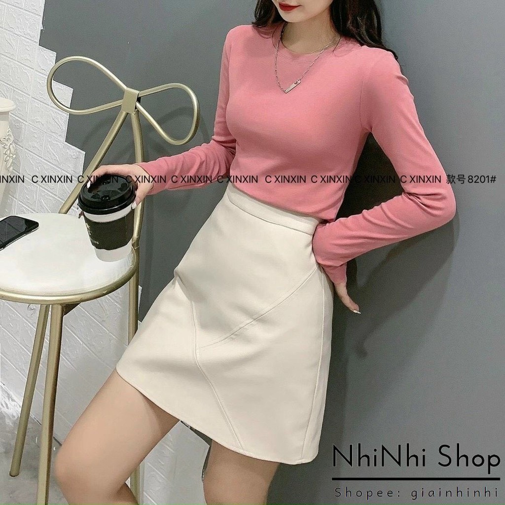 Áo thun xin xin dài tay cổ tròn dáng ôm, Áo phông dài tay vải cotton co giãn 4 chiều XX8201 - NhiNhiShop