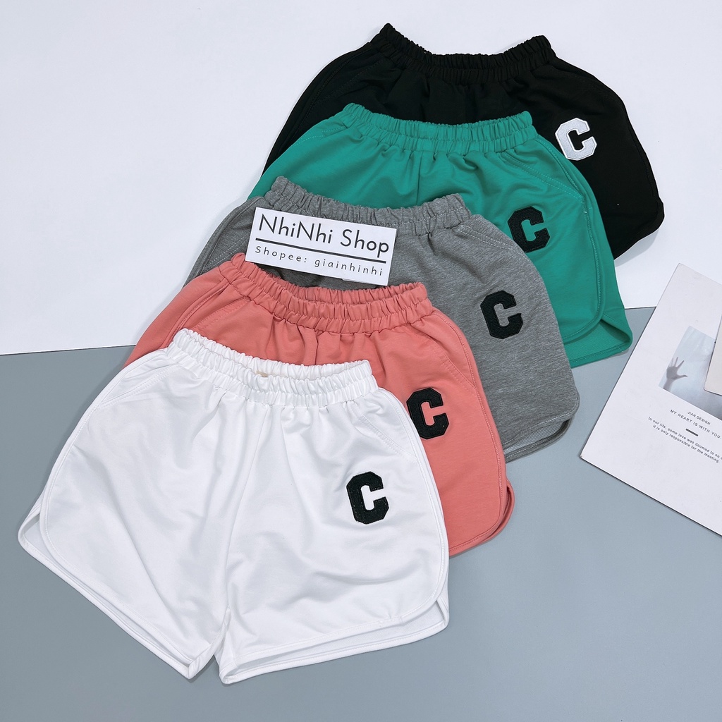 Quần short nữ da cá vát 2 bên chữ C, Quần đùi nữ cạp cao chữ thêu QS5534 - NhiNhi Shop