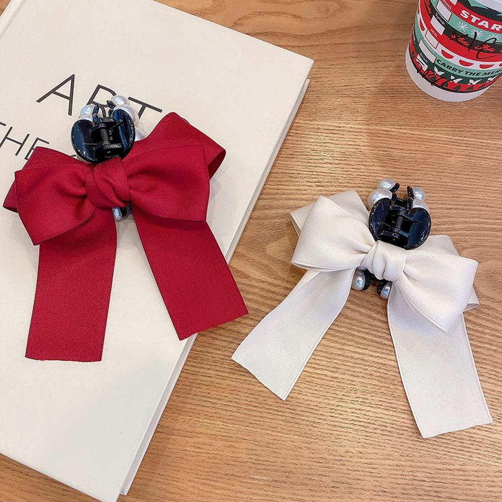 NICKOLAS Kẹp Tóc Càng Cua Đính Nơ Và Ngọc Trai Nhân Tạo Phong Cách Hàn Quốc Cho Nữ