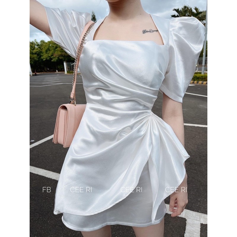 [Mã FAGREEN1505 giảm tới 30K đơn 99K] Đầm tay phồng nhún eo , Váy Đầm xoè satin cao cấp kèm video | BigBuy360 - bigbuy360.vn