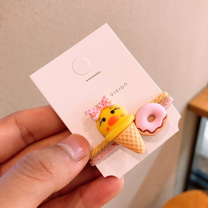Bộ 2 dây thun cột tóc hình bánh donut / kem hoạt hình xinh xắn cho bé gái