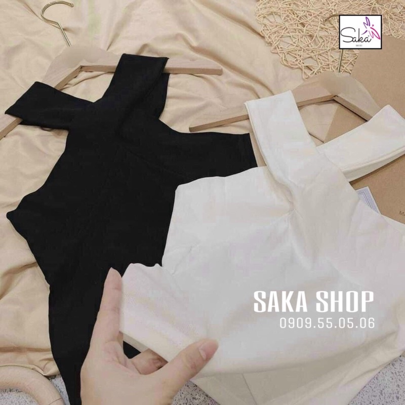 Áo croptop nữ cổ yếm chéo chất thun gân dày dặn