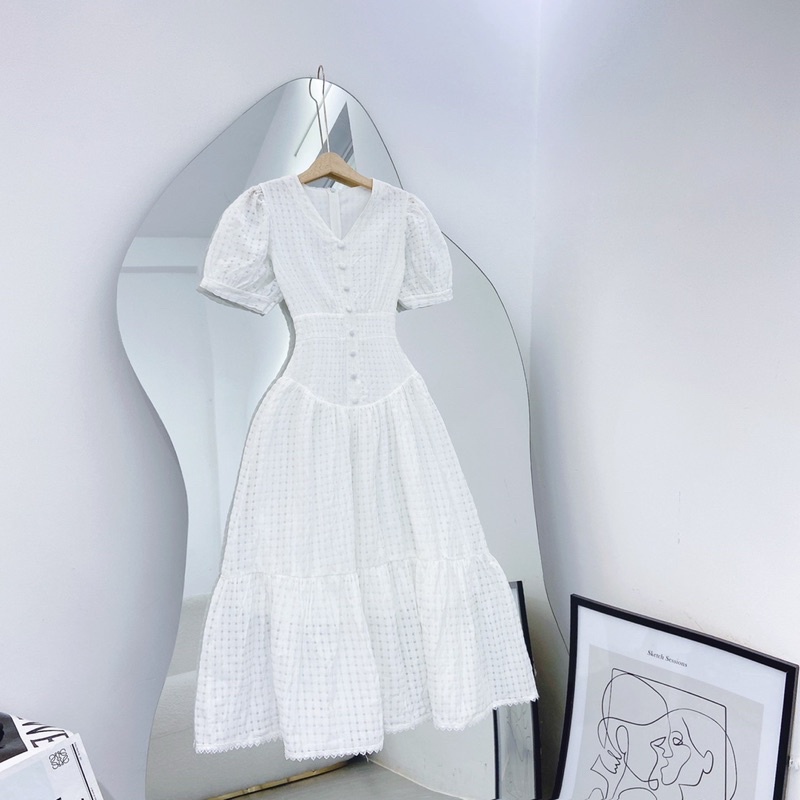 ĐẦM MIDI XÔ HÀNG NÚT Ô NHÍ
