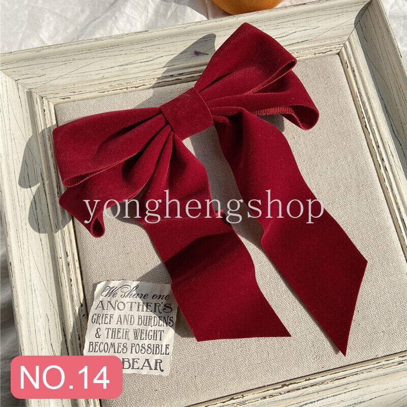 Kẹp Tóc Nơ Vải Nhung Màu Đỏ/Đen Vintage Dành Cho Nữ