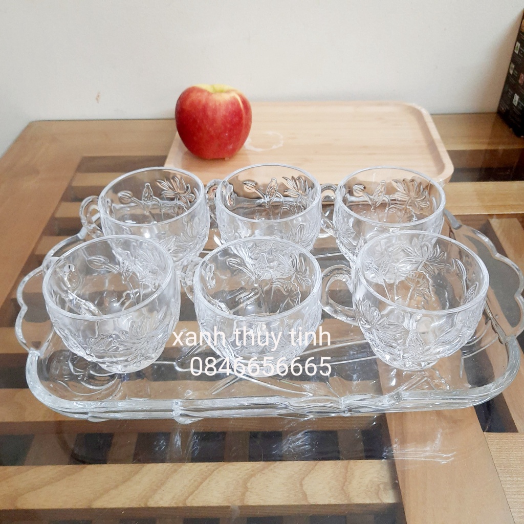 Bộ ly tách uống cafe, trà thủy tinh (7 món)