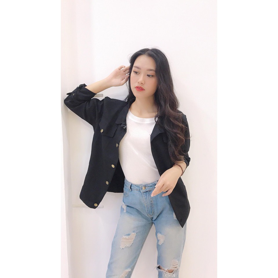 ÁO KHOÁC KAKI MÀU ĐEN FOME RỘNG NAM VÀ NỮ MẶC RẤT CHẤT. NF2