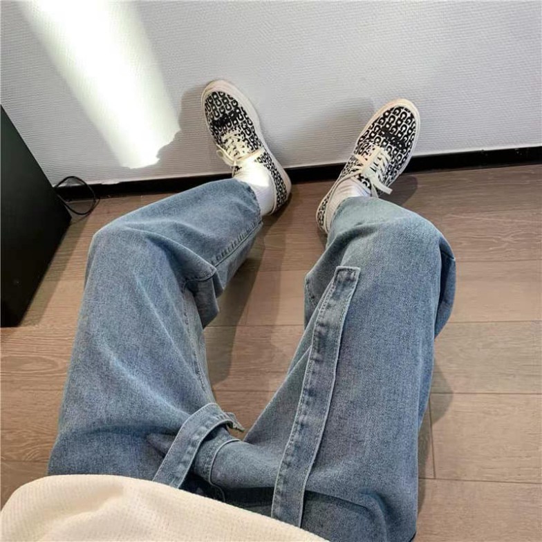 Quần jeans dáng xuông kèm đai buộc- Q8 - quần bò ống suông rộng - vải cao cấp -Đổi trả free nếu hàng lôi