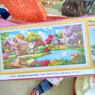 Tranh đính đá Ngôi nhà hạnh phúc kt 150*75cm(hình thật)đính nhiêu