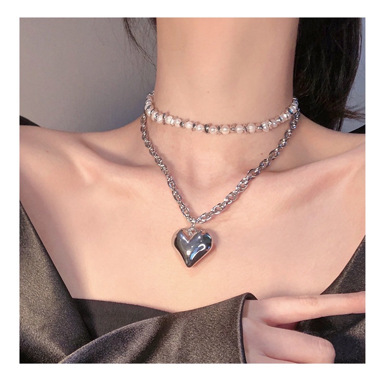 Dây chuyền trái tim 2 lớp ngọc trai nhân tạo vòng cổ nữ