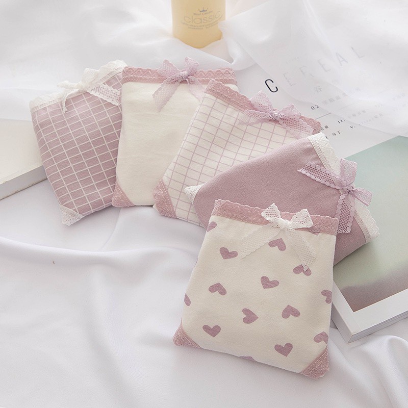 Quần Lót Nữ - Quần lót Nữ Cotton Nữ tông tím đính nơ điệu đà kháng khuẩn mềm mại DAN STORE MÃ L110