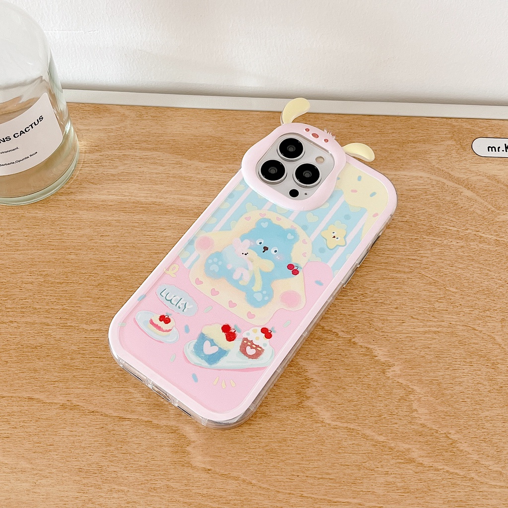 Ốp Điện Thoại TPU Silicon Mềm Chống Rơi Hình Gấu / Bánh Kem 3D Có Dây Đeo Ngọc Trai Cho iphone 13 12 11 Pro XS Max XR