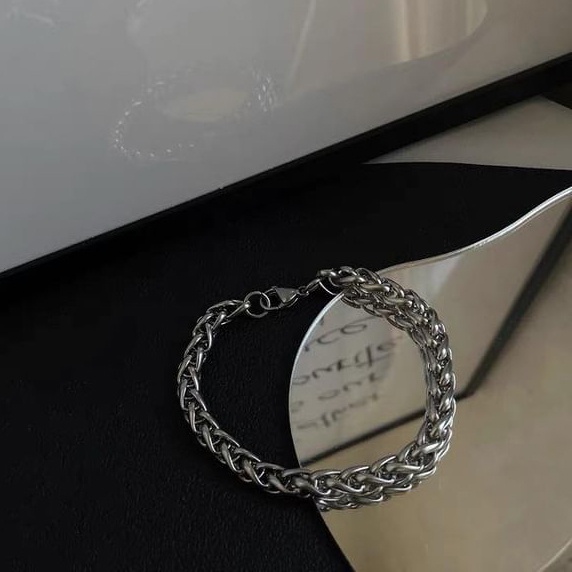 Vòng tay Stainless Steel KHÔNG GỈ Keel chain sợi Xích Xoắn dày 7MM - Lắc tay thép titan nam sợi bông dừa