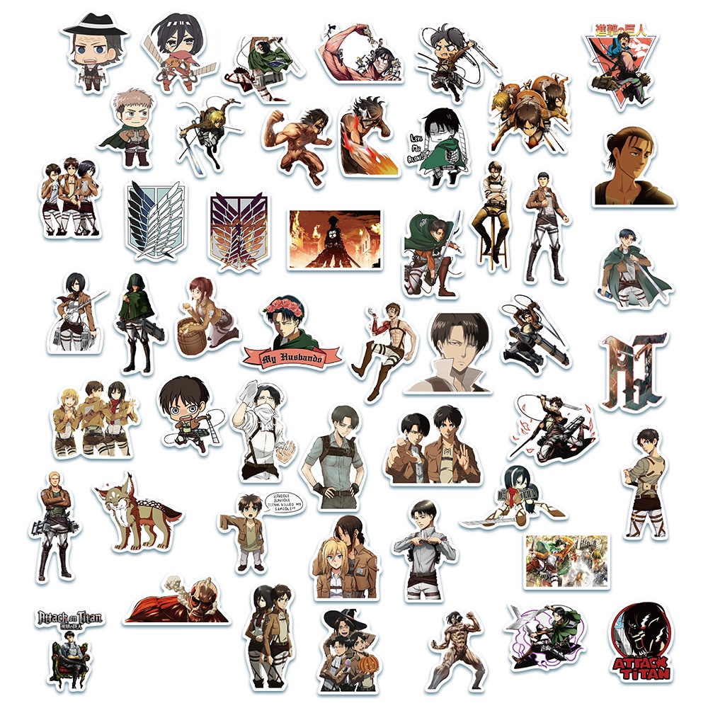 10/50/100 Miếng Dán Hình Phim Hoạt Hình Attack On Titan Chống Thấm Nước
