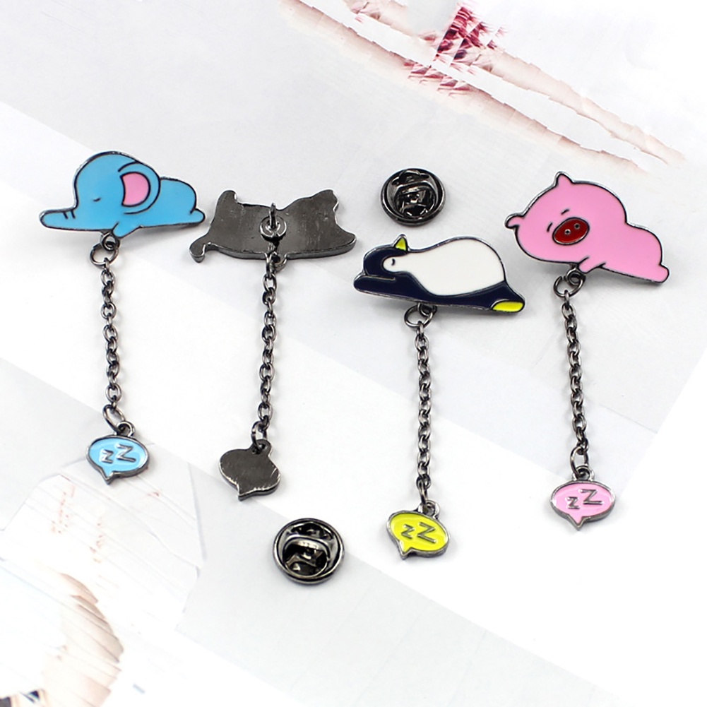 Ghim cài áo kim loại hình động vật ngủ dễ thương